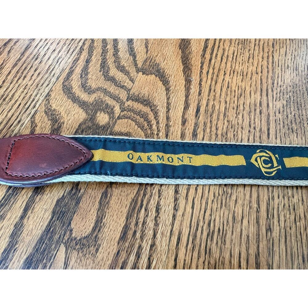 Oakmont Country Club Men’s Woven Belt Size 36/90 YRI Leather Canvas Green Gold - Picture 3 of 5